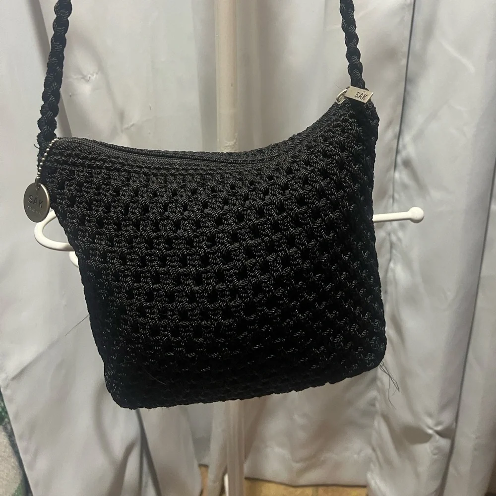 The Sak Black Textured Crossbody Bag with Braided Strap - Picture 1 of 11